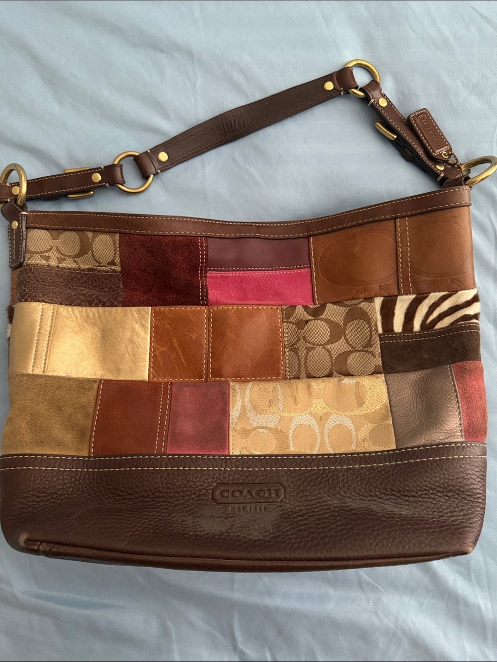 Vintage Coach Multi-Color Patchwork Leather & Suede Shoulder Bag